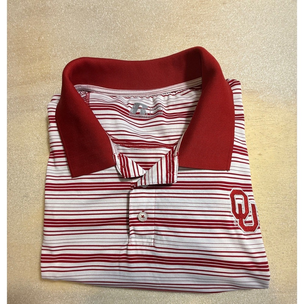 Russell Athletic Oklahoma Sooners OU Polo Shirt Mens 2XL Striped NCAA-2064